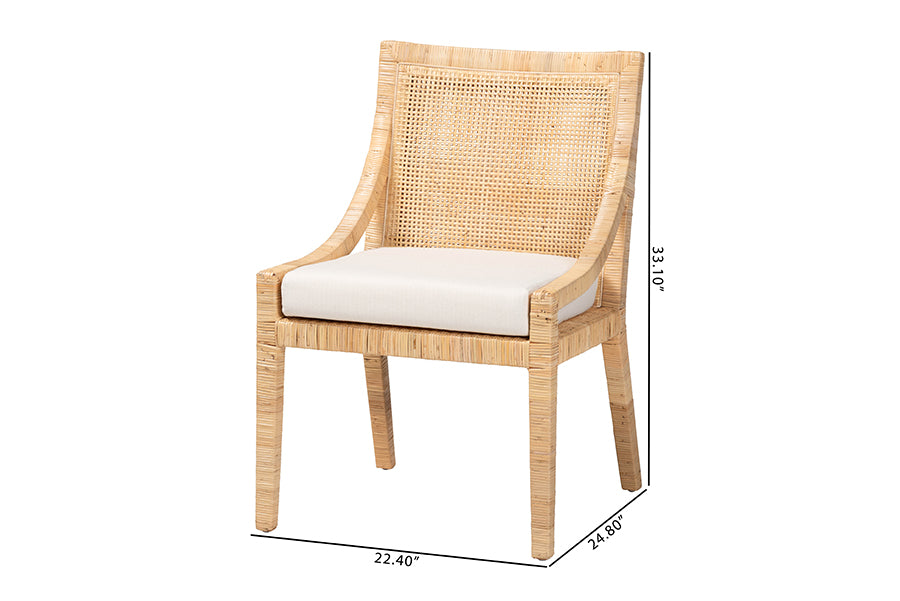 bali & pari Alexis Natural Rattan Dining Chair - Handcrafted Wingback Accent Chair with Woven Back and Removable Seat Cushion, Coastal Boho Seating for Kitchen or Dining Room