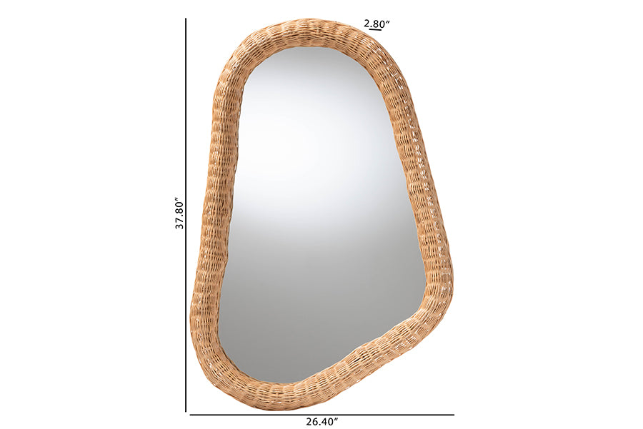 bali & pari Ulrica Natural Rattan Wall Mirror - Handwoven Wicker Irregular Shape Accent Mirror for Living Room, Bedroom, or Entryway