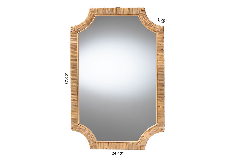 bali & pari Thiago Natural Rattan Wall Mirror - Handwoven Wicker Rectangle Mirror with Scalloped Corners, Coastal Boho Wall Decor for Entryway, Bedroom, or Living Room