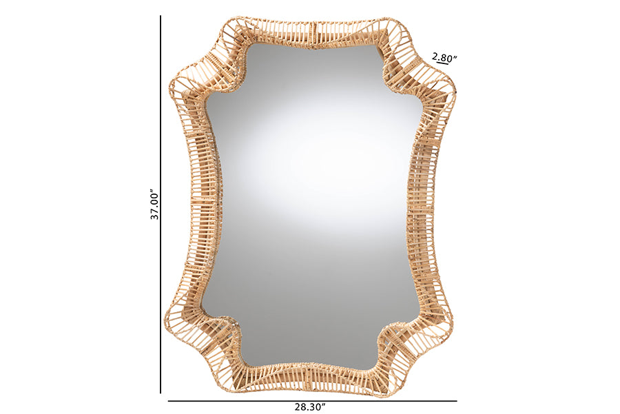 bali & pari Yusra Natural Rattan Wall Mirror - Handwoven Wicker Frame with Freeform Silhouette, Coastal Boho Wall Decor for Entryway Bedroom or Living Room