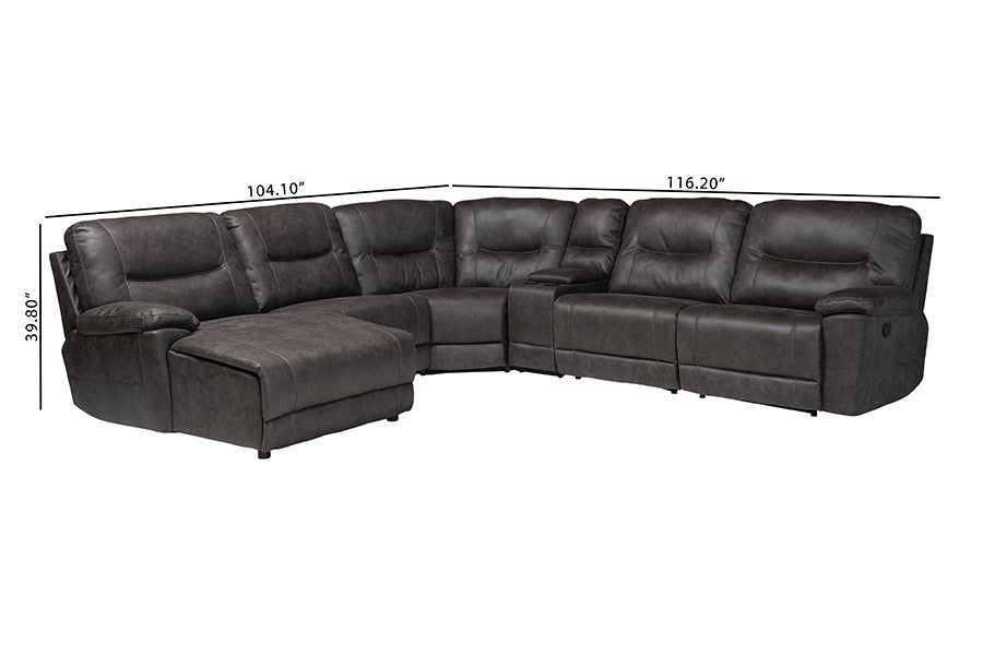 Baxton Studio Mistral 6-Piece Reclining Sectional Sofa with Left-facing Chaise Lounge - Suede Upholstered Modular Sectional with Storage