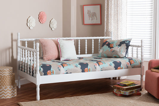 Baxton Studio Laurent Daybed - Spindle Platform Bed Frame with Bamboo-Style Turned Posts, Classic Cottage Farmhouse Furniture, Twin, White