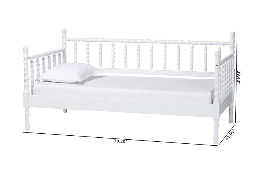 Baxton Studio Laurent Daybed - Spindle Platform Bed Frame with Bamboo-Style Turned Posts, Classic Cottage Farmhouse Furniture, Twin, White
