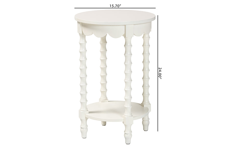 Baxton Studio Sally Round Nightstand with Bamboo Inspired Legs - Scalloped Bedroom Side Table with Open Shelf, White