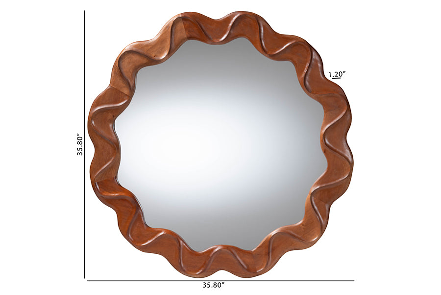 bali & pari Bahati Round Wall Mirror with Sculpted Wavy Frame - Decorative Accent Mirror for Entryway, Bedroom, or Living Room