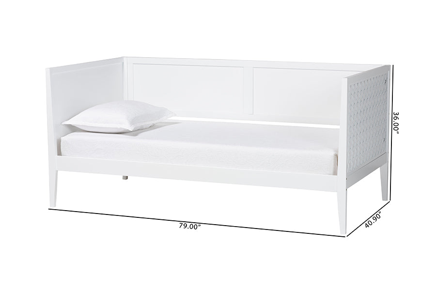 Baxton Studio Lara Twin Daybed - Modern Wood Bed Frame with Wraparound Laser-Cut Decorative Headboard Overlay, White
