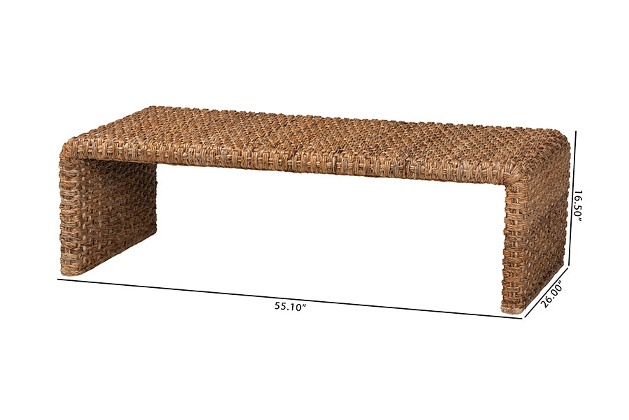 bali & pari Alda Handwoven Seagrass Coffee Table - Rustic Wicker Waterfall Accent Table for Living Room or Sunroom