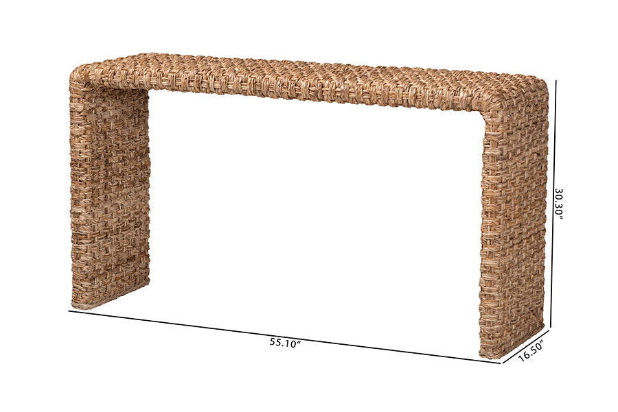 bali & pari Alda Handwoven Seagrass Console Table - Rustic Wicker Waterfall Accent Table for Living Room, Hallway, or Entryway