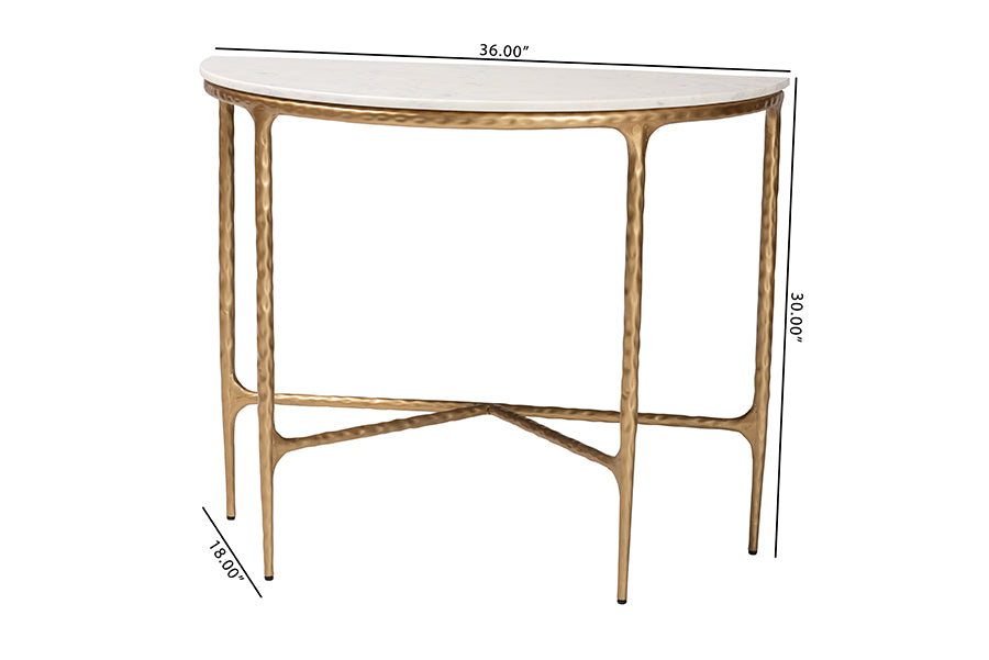 Baxton Studio Akanji Marble Console Table - Modern Rustic Accent Table with Hand-Forged Metal Frame and Half-Moon Tabletop