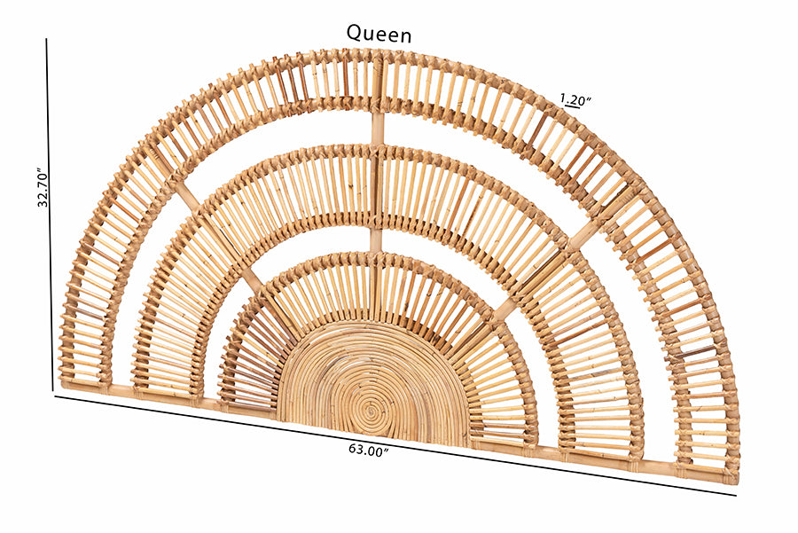bali & pari Luna Natural Rattan Headboard - Handwoven Wicker Wall-Mount Headboard in Half-Moon Shape, Coastal Boho Bedroom Backdrop, Queen