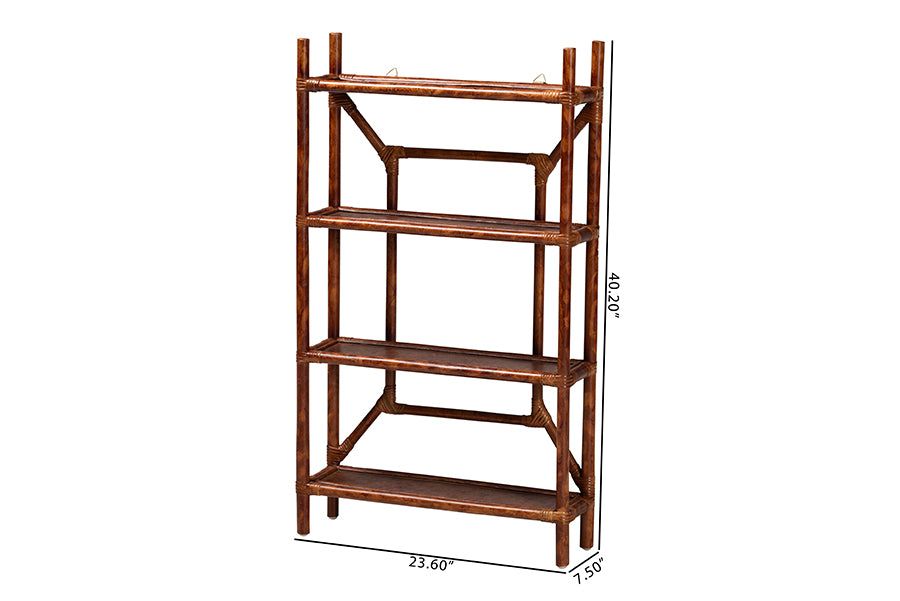 bali & pari Basile Marbled Tortoise Rattan 4-Tier Wall Display Shelf - Decorative Floating Wicker Storage Organizer for Living Room, Bedroom, or Entryway