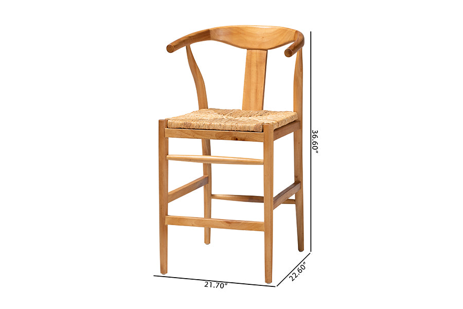 bali & pari Fika Counter Stool with Woven Seagrass Seat - Handwoven Wicker Stool with Arms and Wishbone Backrest, Boho Coastal Seating for Kitchen Island or Dining Counter