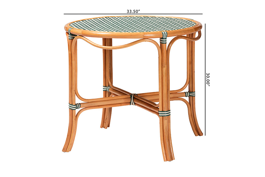bali & pari Mattie Natural Rattan Round Bistro Dining Table - Handwoven Cafe-Style Accent Table for Kitchen or Indoor/Outdoor Lounge, Green
