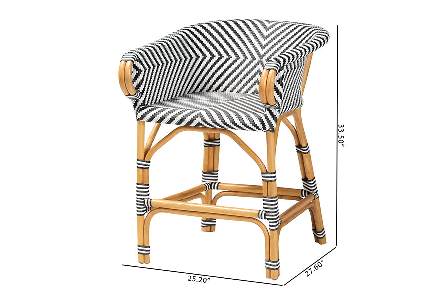 bali & pari Max Rattan Bistro Counter Stool - Handwoven Cafe-Style Accent Seating with Backrest For Kitchen Island or Indoor/Outdoor Lounge