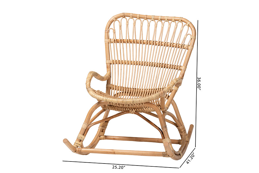 bali & pari Mahin Natural Rattan Rocking Chair - Handwoven Wicker Accent Rocker with Curved Armrests and High Back, Boho Coastal Lounge Chair for Living Room or Sunroom