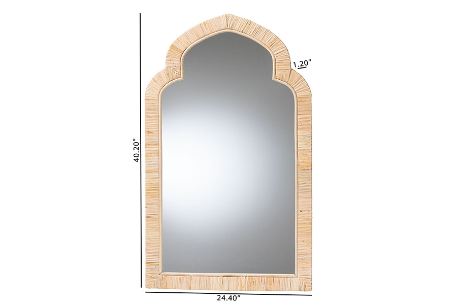 bali & pari Plautilla Natural Rattan Arched Wall Mirror - Decorative Hand Wrapped Wicker Accent Mirror for Entryway, Bedroom, or Living Room