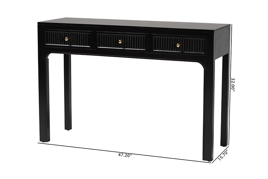 bali & pari Leah Console Table - 3-Drawer Accent Table with Fluted Wood Detailing for Living Room, Hallway, or Entryway