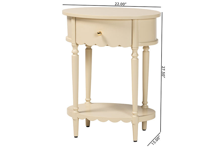 bali & pari Liba End Table - 1-Drawer Accent Table with Scalloped Detailing and Open Shelf Storage for Hallway, Entryway, and Living Room
