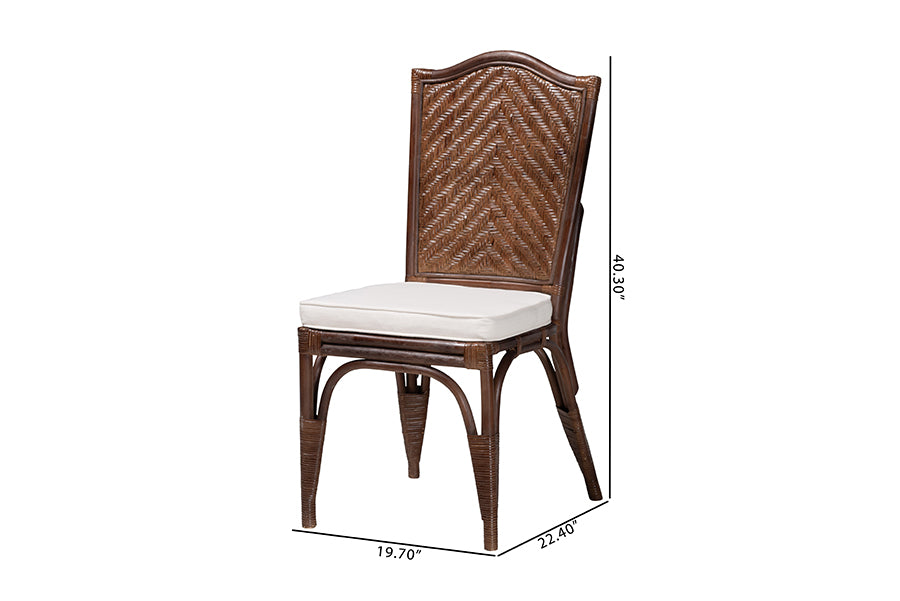 bali & pari Mahdis Natural Rattan 2-Piece Dining Chair Set with Cushion - Handwoven Wicker Accent Chair with Woven Chevron Back for Kitchen or Dining Room