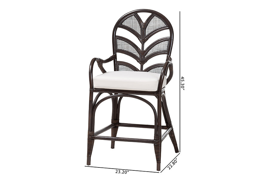 bali & pari Niven Natural Rattan Counter Stool with Cushion - Handwoven Wicker Accent Stool with Banana Leaf Backrest Design for Kitchen Island