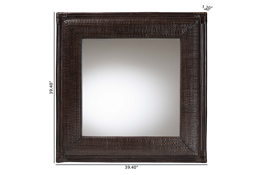 bali & pari Candela Natural Rattan Wall Mirror - Handwoven Wicker Accent Piece with Inset Mirrored Glass and Textured Frame