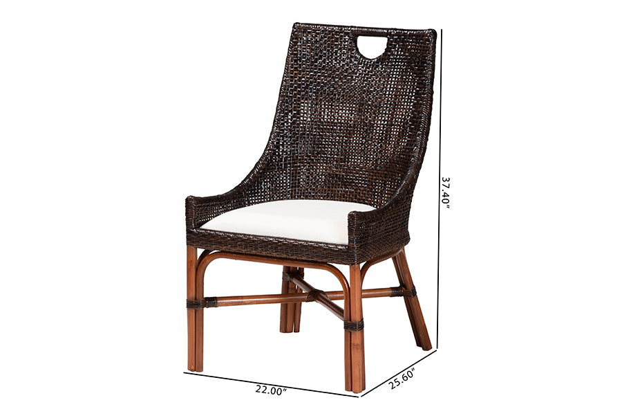 bali & pari Petra Natural Rattan 2-Piece Dining Chair Set - Handwoven Wicker Accent Chair with Wingback Profile and Cutout Handle, Espresso