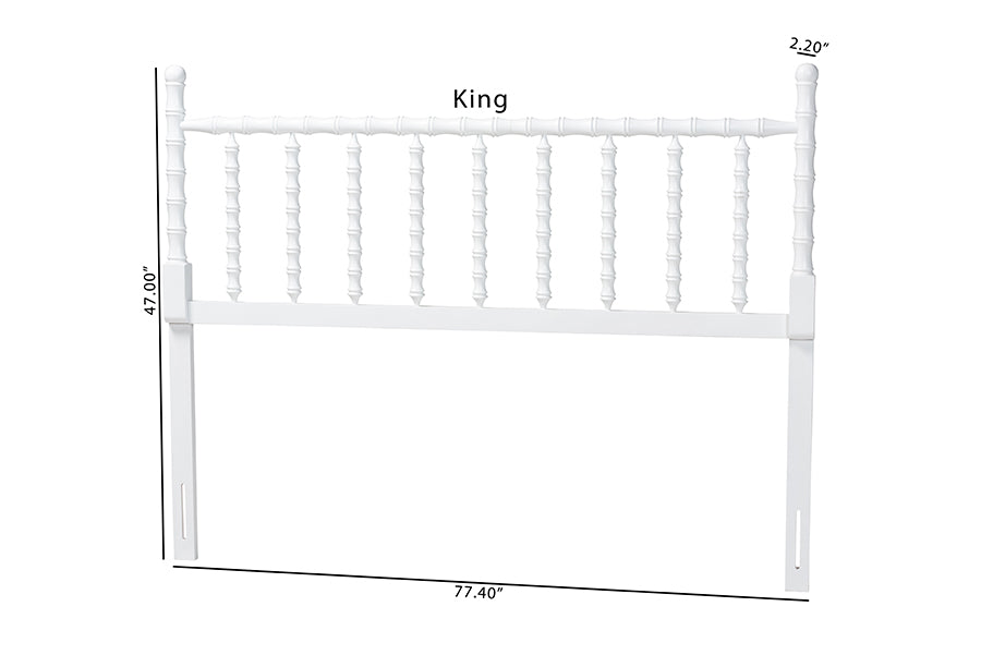 Baxton Studio Edaline Bamboo Motif Headboard - Crafted Wood Panel with Decorative Turned Spindle Design for Boho Costal Bedroom, King, White