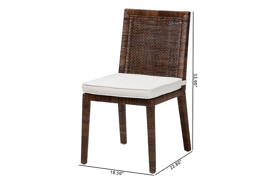 bali & pari Sofia Rattan Dining Chair with Cushion - Handwoven Wicker Side Chair with Mahogany Wood Frame, Coastal Boho Style Indoor Seating, Antique Coffee