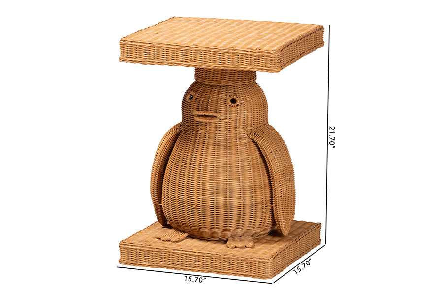 bali & pari Pembroke Penguin End Table - Handwoven Rattan Sculptural Accent Side Table with Platform Base