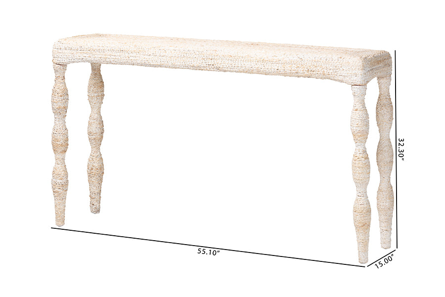 bali & pari Lejane Woven Seagrass Console Table - Handwoven Wicker Waterfall Accent Table with for Entryway, Living Room, or Hallway