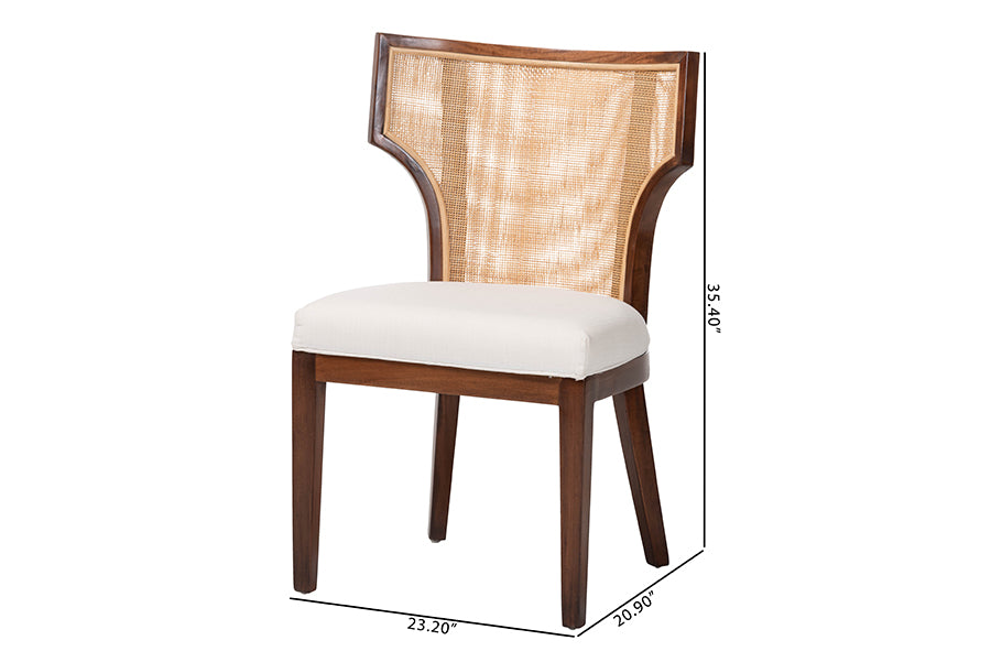 bali & pari Franco Dining Chair - Sculpted Seating with Woven Rattan Backrest and Upholstered Seat for Kitchen or Dining Room