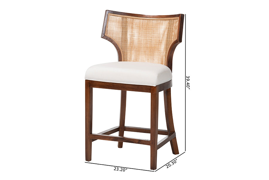 bali & pari Franco Counter Stool - Sculpted Seating with Woven Rattan Backrest and Upholstered Seat for Kitchen or Lounge