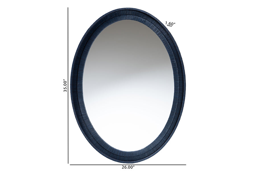 bali & pari Lailan Woven Grasscloth Mirror, Oval, Navy Blue