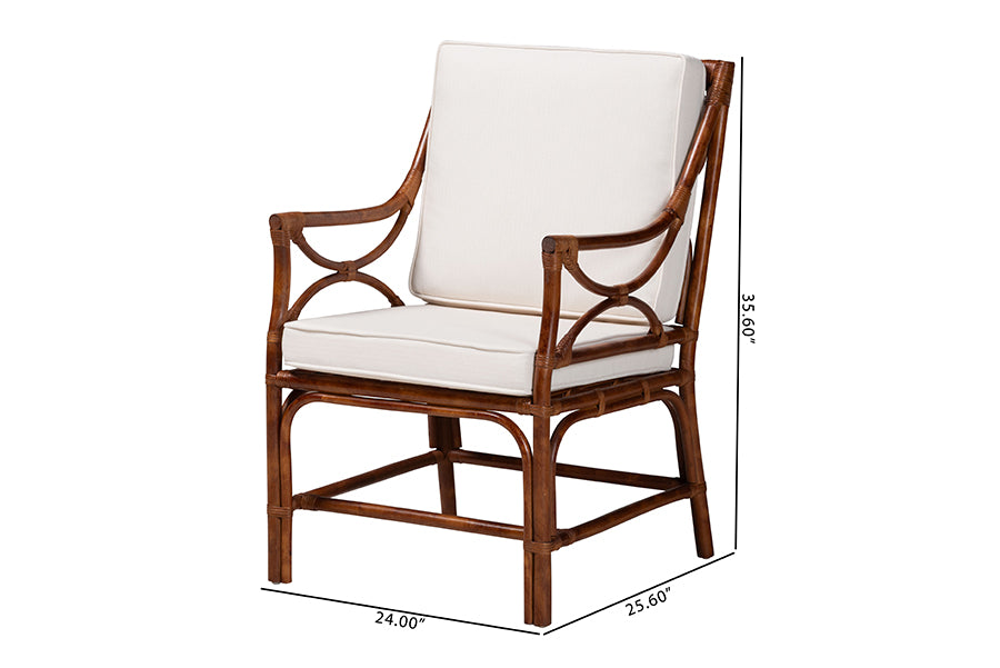 bali & pari Cleantha Marbled Tortoise Natural Rattan Armchair - Handcrafted Wicker Accent Chair with Curved Armrests and Cushioned Seat for Coastal Living Room or Sun Room