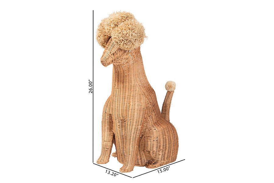 bali & pari Persis Natural Rattan Poodle Umbrella Holder - Handwoven Wicker Storage Solution