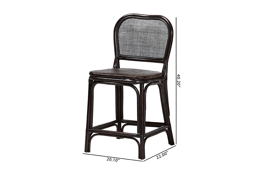 bali & pari Irene Natural Rattan Counter Stool - Handwoven Wicker Accent Stool with Lattice Backrest for Kitchen Island Seating