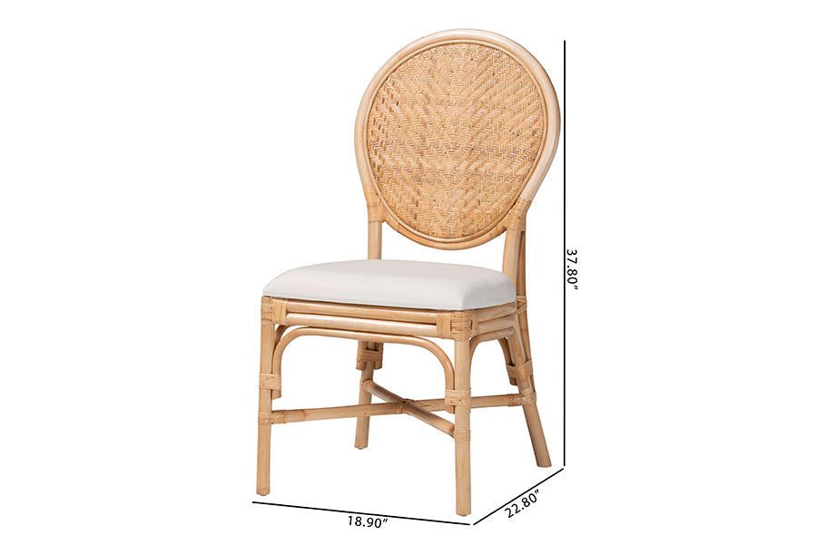 bali & pari Elmer Natural Rattan Dining Chair - Handwoven Wicker Accent Chair with Cushioned seat for Kitchen or Dining Room, Natural Brown