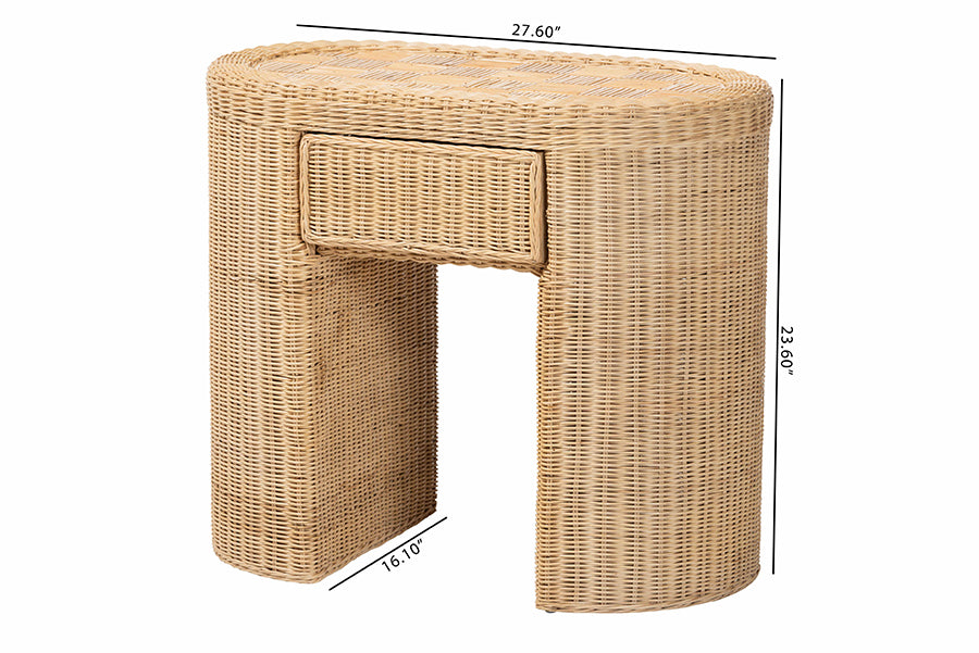 bali & pari Mimi Natural Rattan Checkered End Table with Drawer