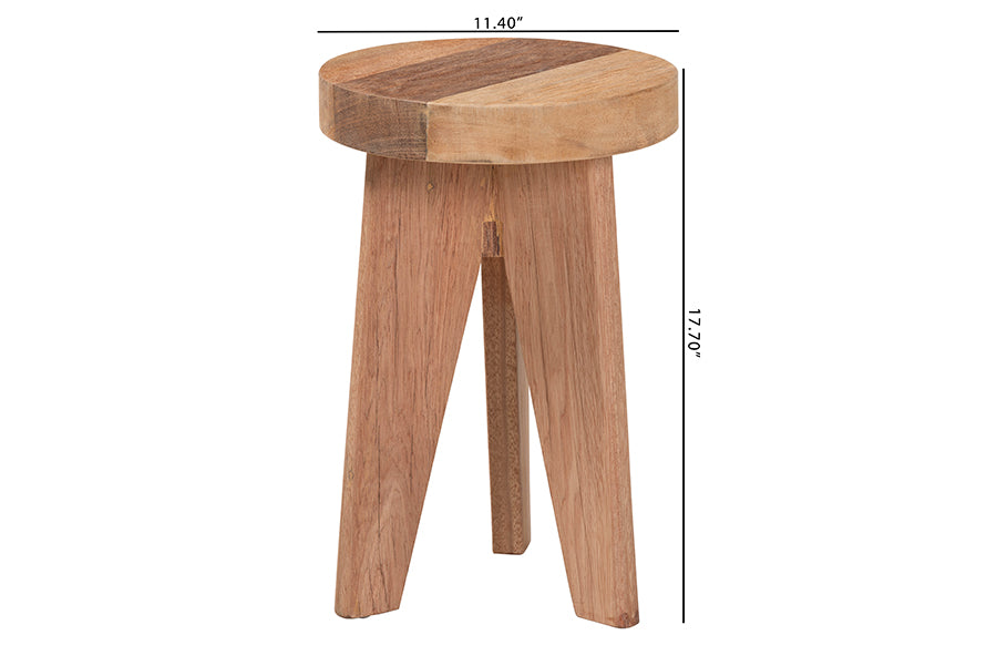 bali & pari Sayen Acacia Wood Multipurpose Accent Stool - Sculptural End Table with Flared Tripod Base for Living Room, Bedroom or Dining Room