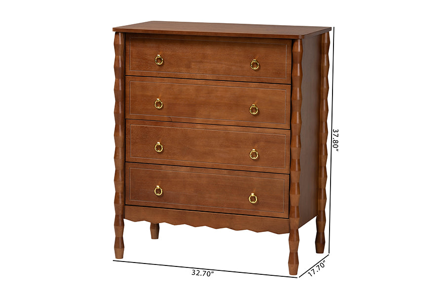 Baxton Studio Seamus 4-Drawer Chest with Carved Bobbin Frame