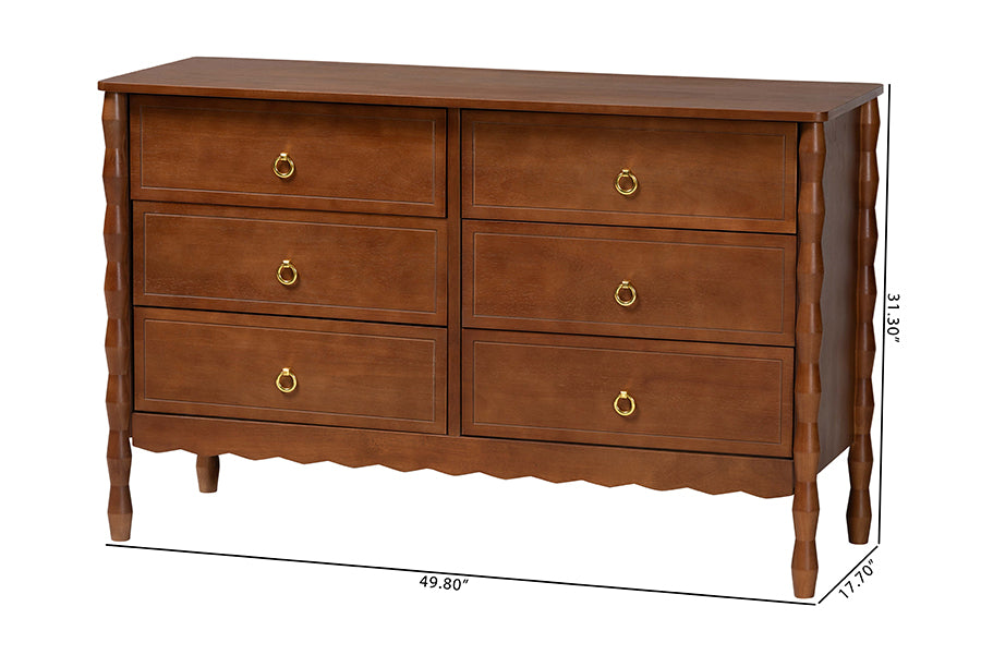 Baxton Studio Seamus 6-Drawer Dresser with Carved Bobbin Frame