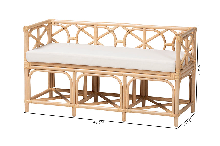 bali & pari Theo Natural Rattan Accent Bench with Removable Cushion