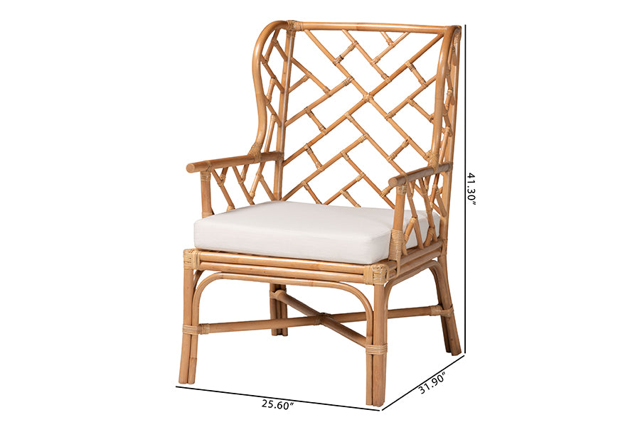 bali & pari Ray Natural Rattan Wingback Armchair with Removable Cushion