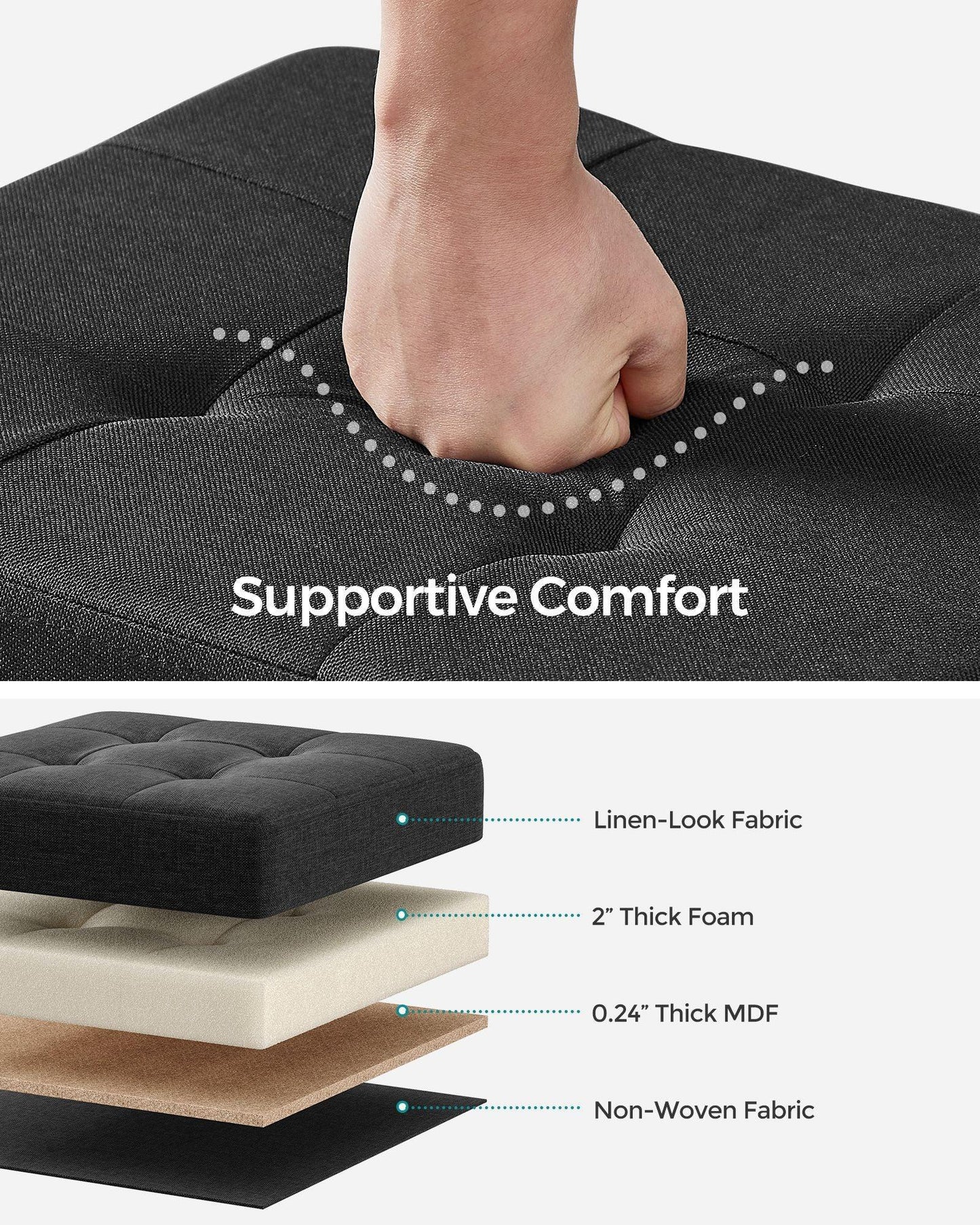 15"D x 15"W x 15.7"H Storage Ottoman Black FredCo