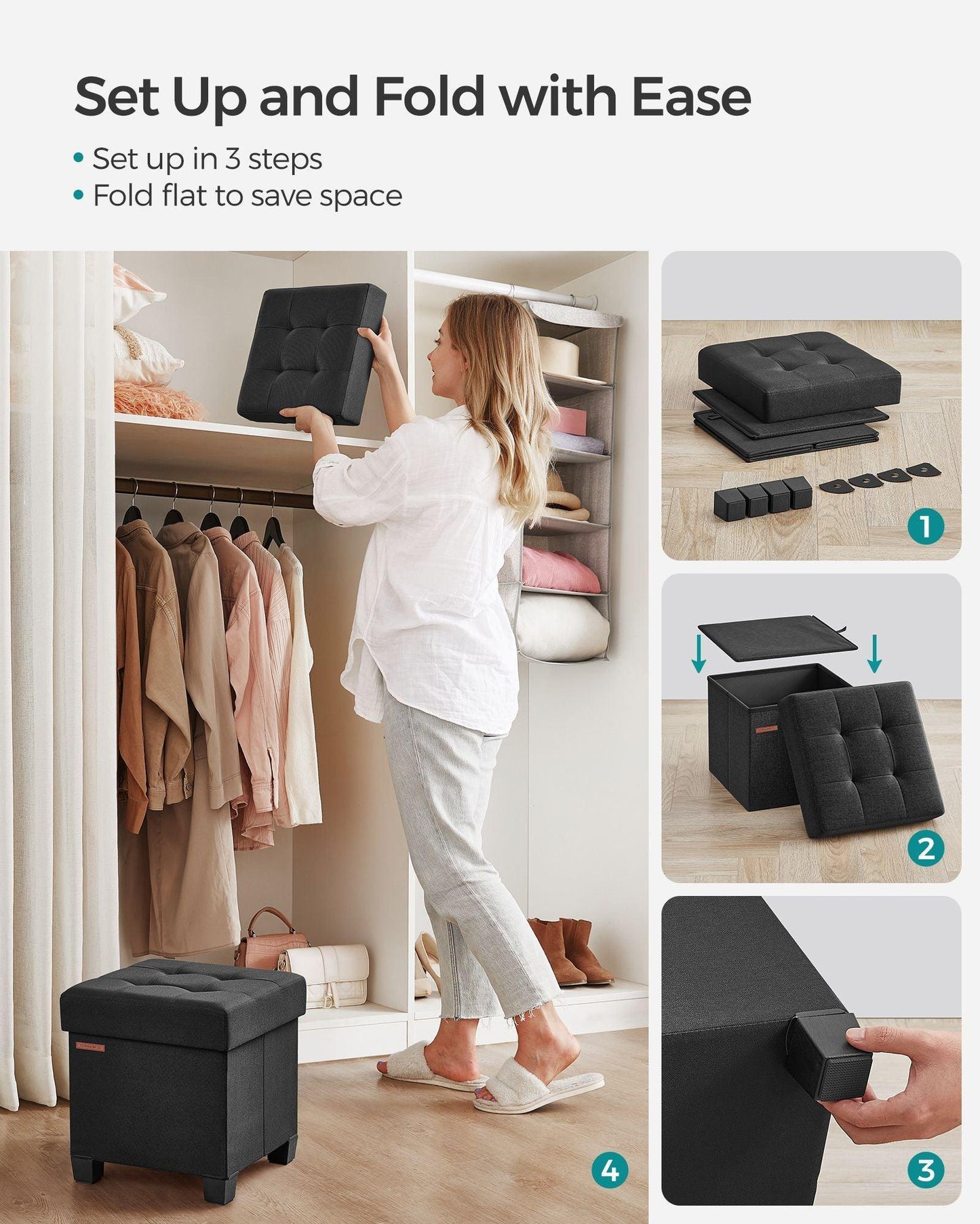 15"D x 15"W x 15.7"H Storage Ottoman Black FredCo