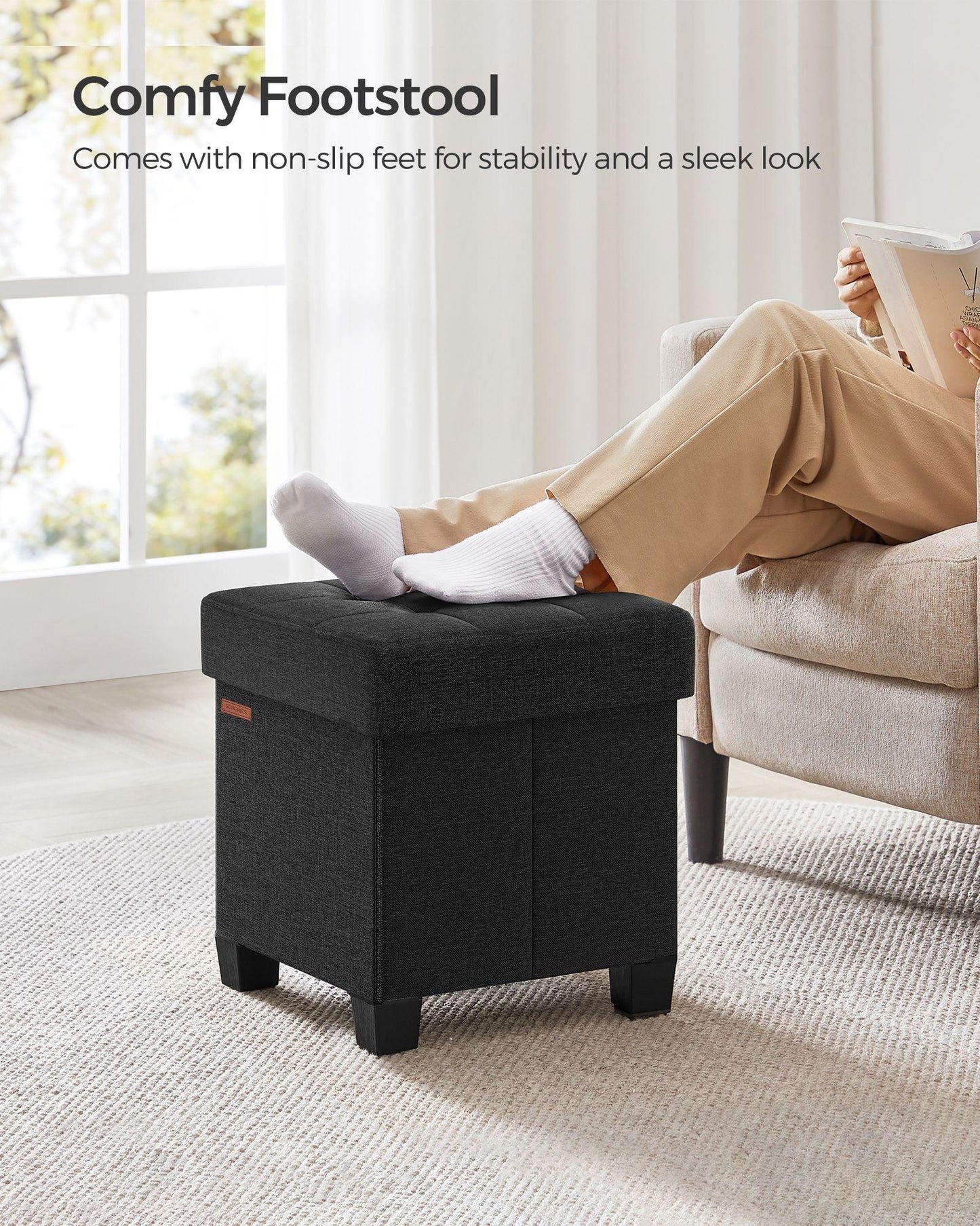 15"D x 15"W x 15.7"H Storage Ottoman Black FredCo