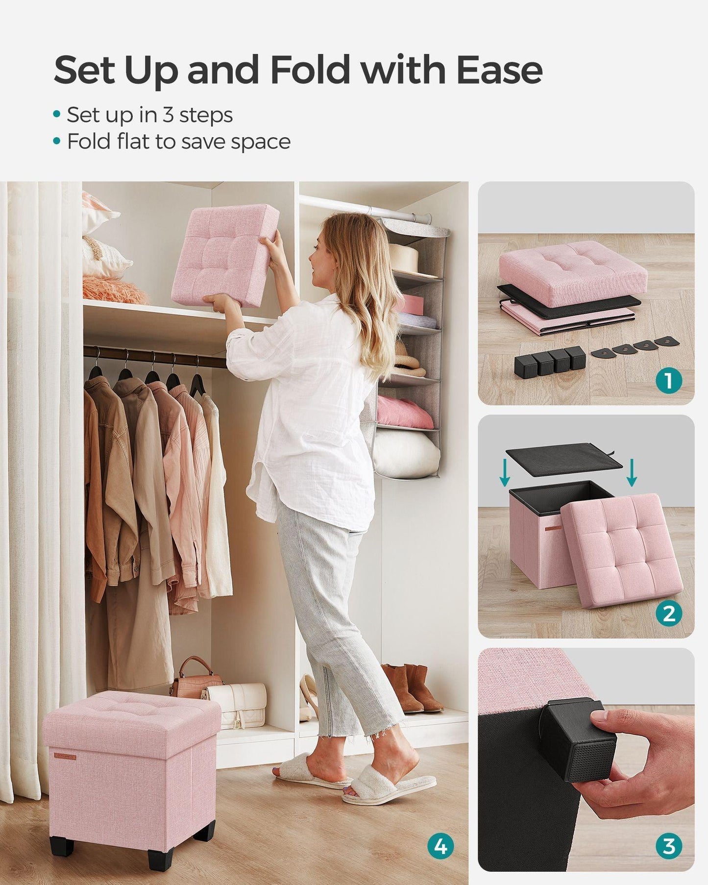 15"D x 15"W x 15.7"H Storage Ottoman Jelly Pink FredCo