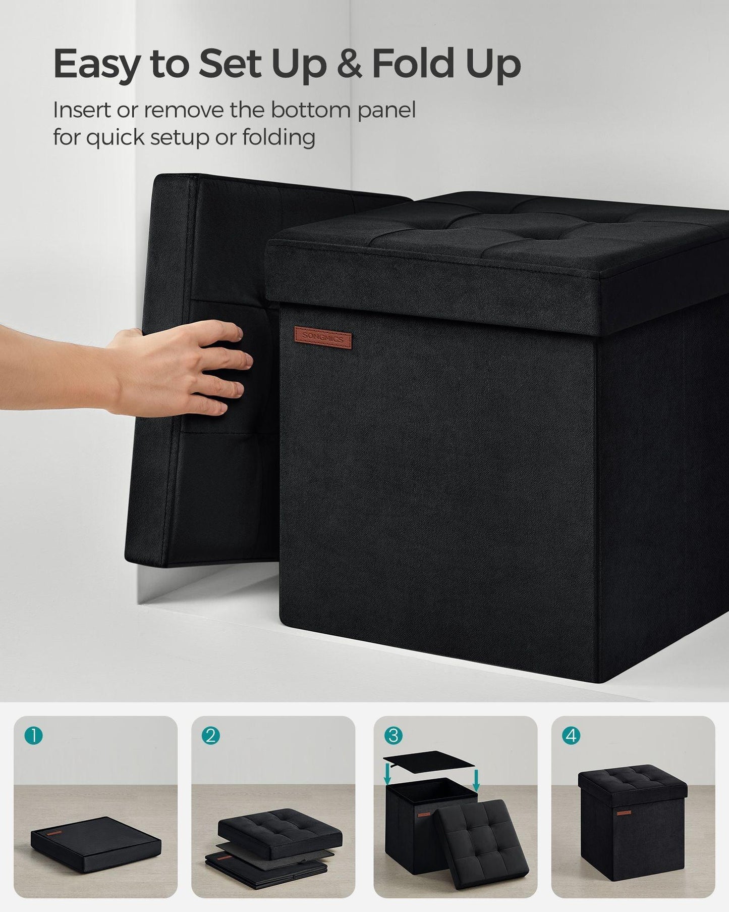 15" x 15" x 15" Foldable Storage Ottoman Bench Ink Black FredCo