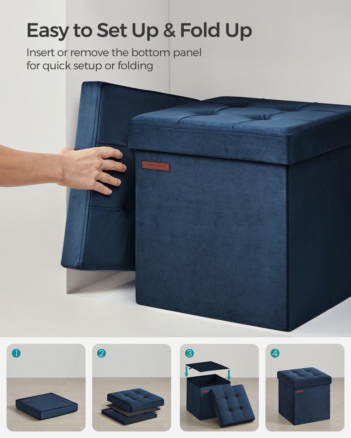 15" x 15" x 15" Foldable Storage Ottoman Bench Midnight Blue FredCo