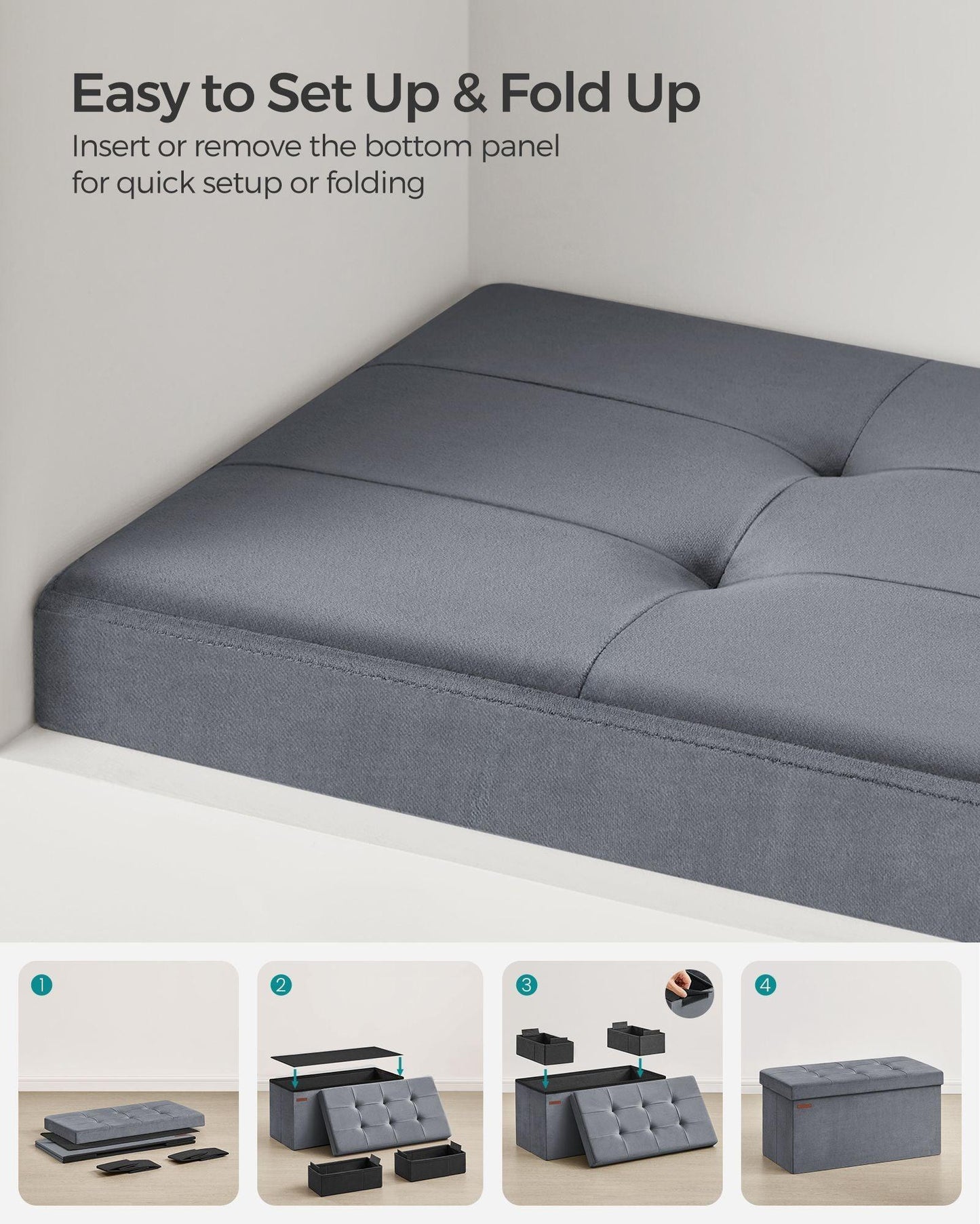 15" x 30" x 15" Foldable Storage Ottoman Bench Slate Gray FredCo